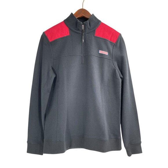 Vineyard Vines Black Red Quarter Zip Pullover Sweatshirt Womens Small Preppy - Picture 1 of 9